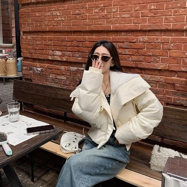 【日落荧光系列】女神新衣气质ins韩版宽松翻领棉服外套