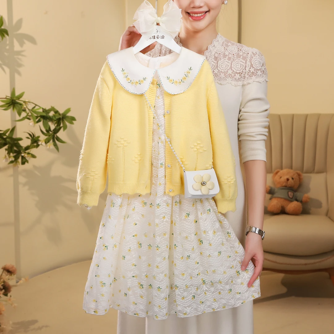 女童套装2025春季新款小女孩刺绣儿童开衫长袖连衣裙两件套ZH468
