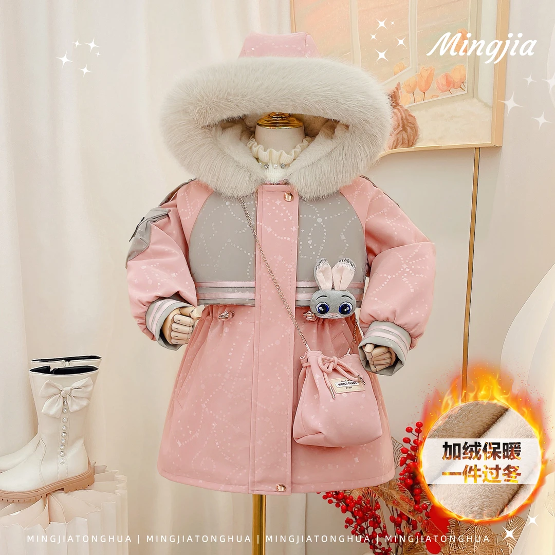 洋气女童外套2025冬季新款儿童加绒加厚皮毛一体派克服4530007477