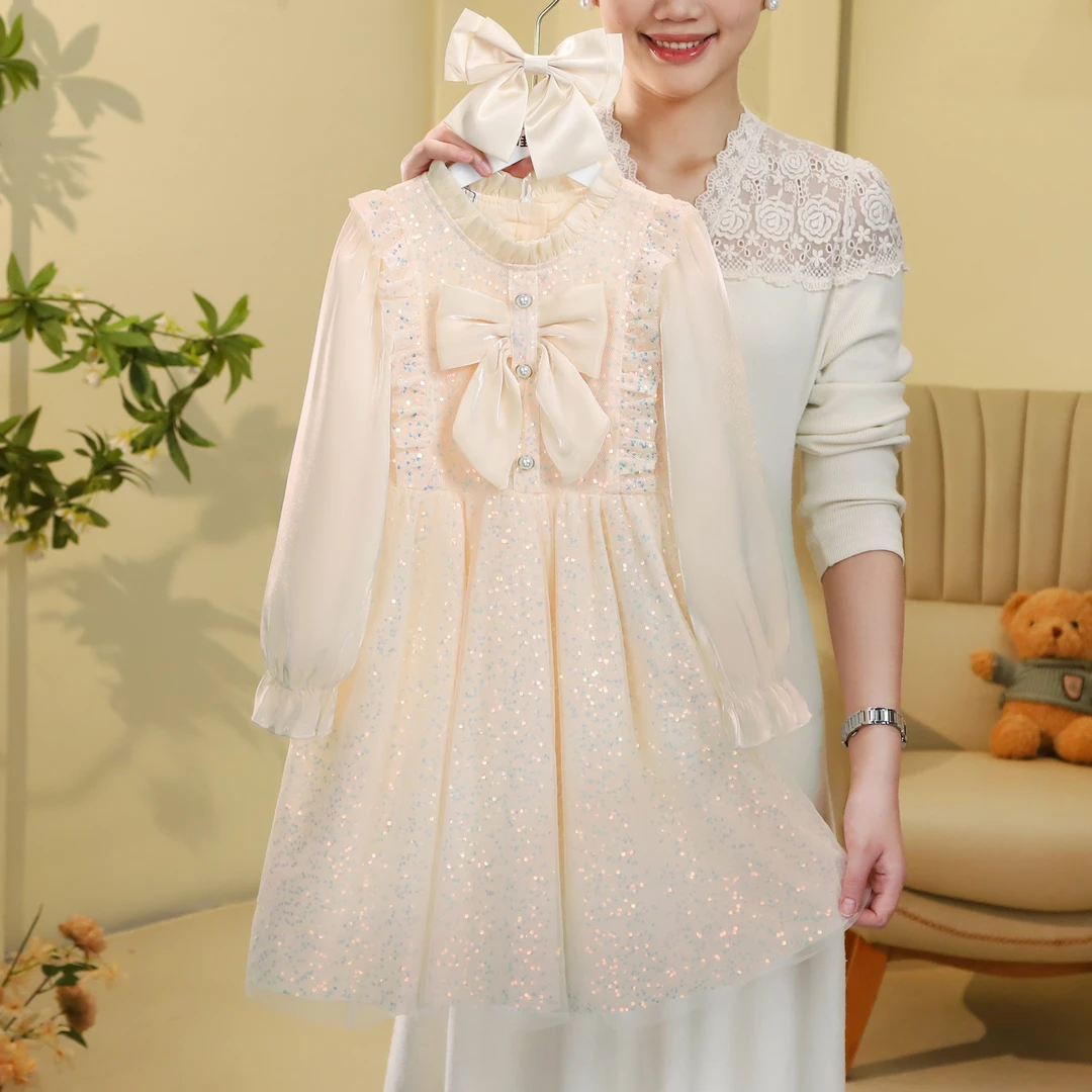 女童春季公主裙2025新款长袖亮片网纱裙儿童连衣裙T3330001070