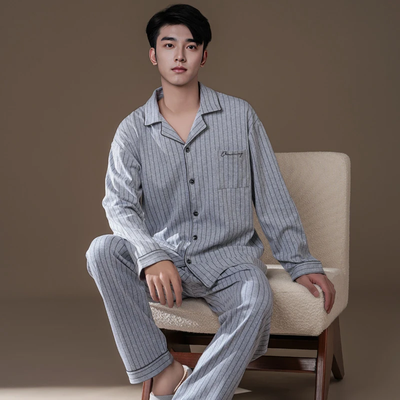 索盾睡衣男士新款秋季青年仿棉长袖套装高级感可外穿家居服12001