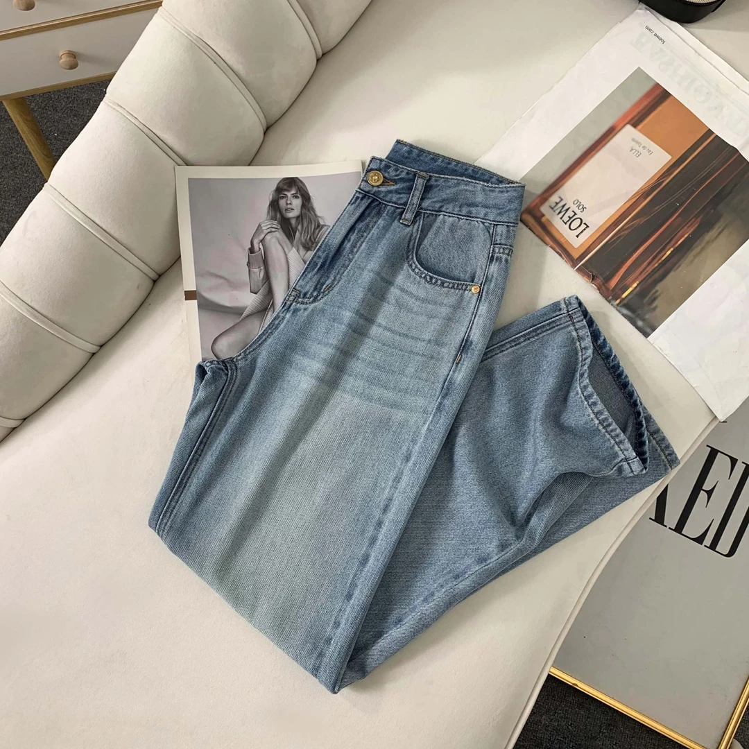 秋季夏季新款窄版阔腿牛仔裤浅色直筒宽松垂感冰感显瘦9901