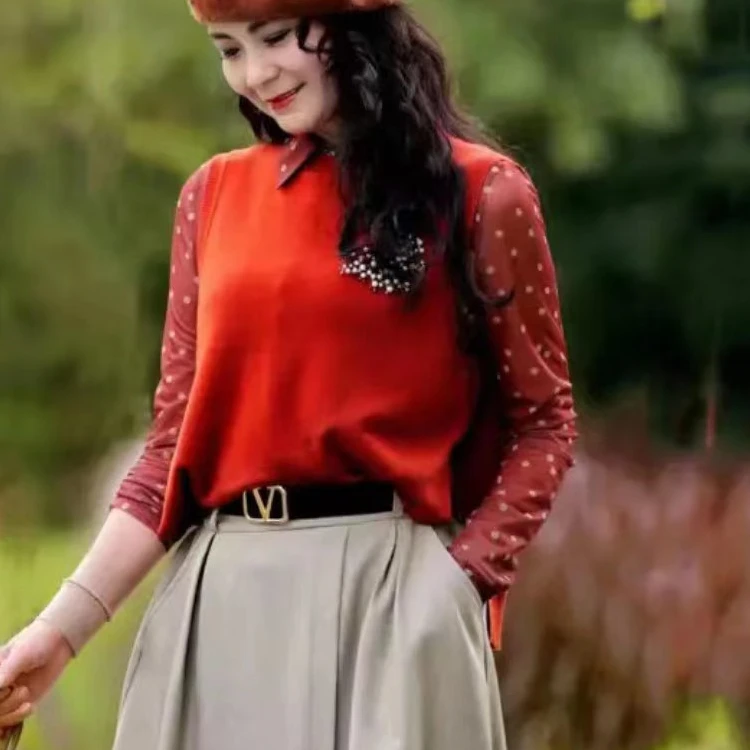 圆领时尚叠穿开叉毛针织衫针织保暖背心外搭马甲毛衣针织上衣内搭