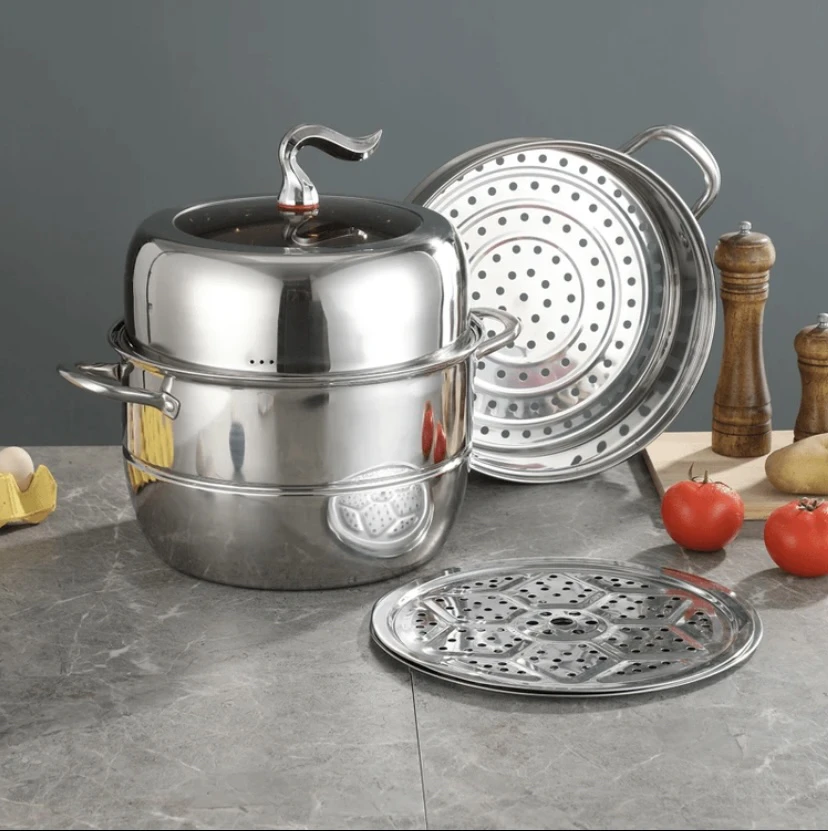 【30cm-32cm三层大蒸锅】家用汤锅蒸锅不锈钢电磁炉煤气灶通用