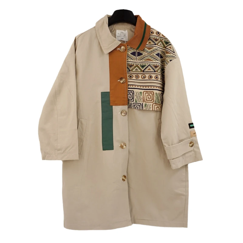 68676中大童拼接新款双面复古风衣春秋款休闲外套男女同款撞色