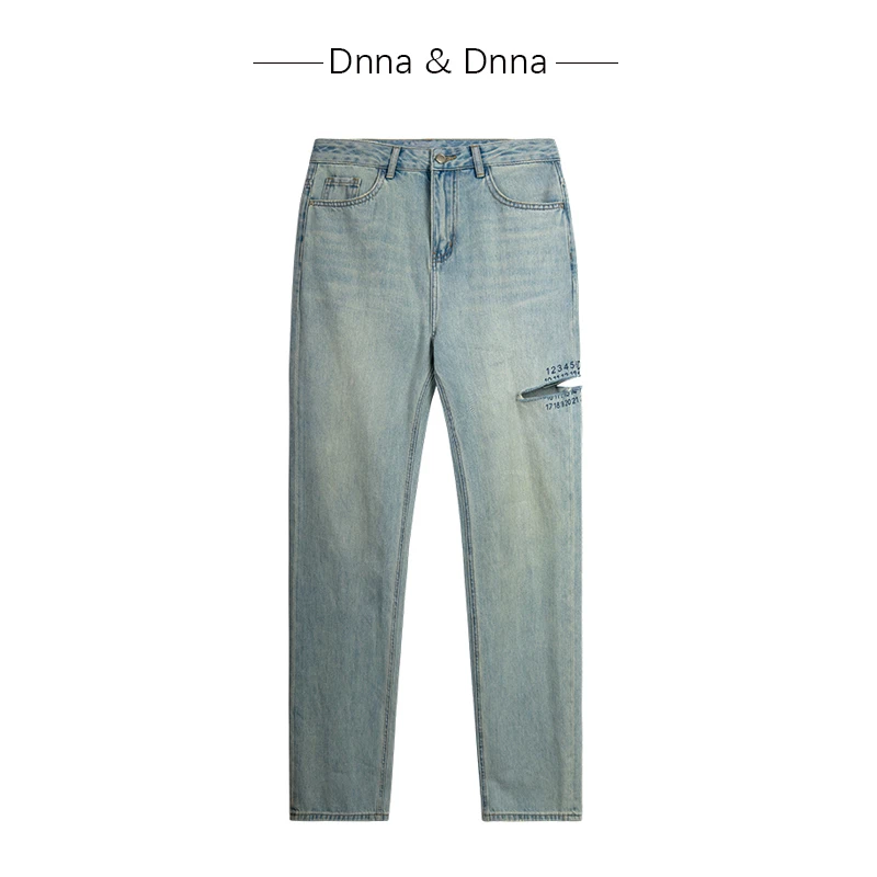 309【Dnna & Dnna】牛仔裤蓝色直筒复古宽松破洞水洗D412818564