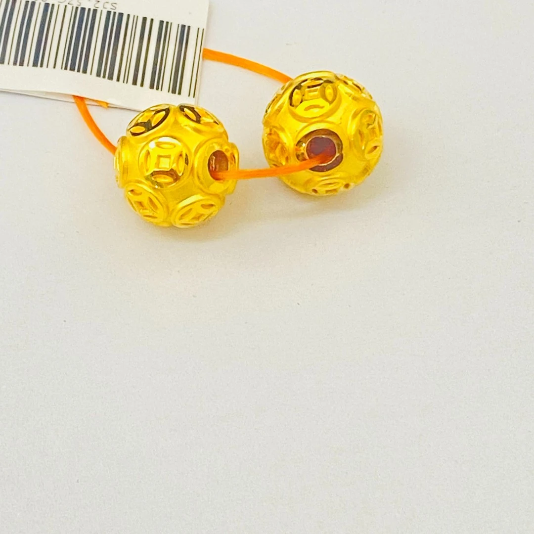 足金999  铜钱转运珠一对 2.51