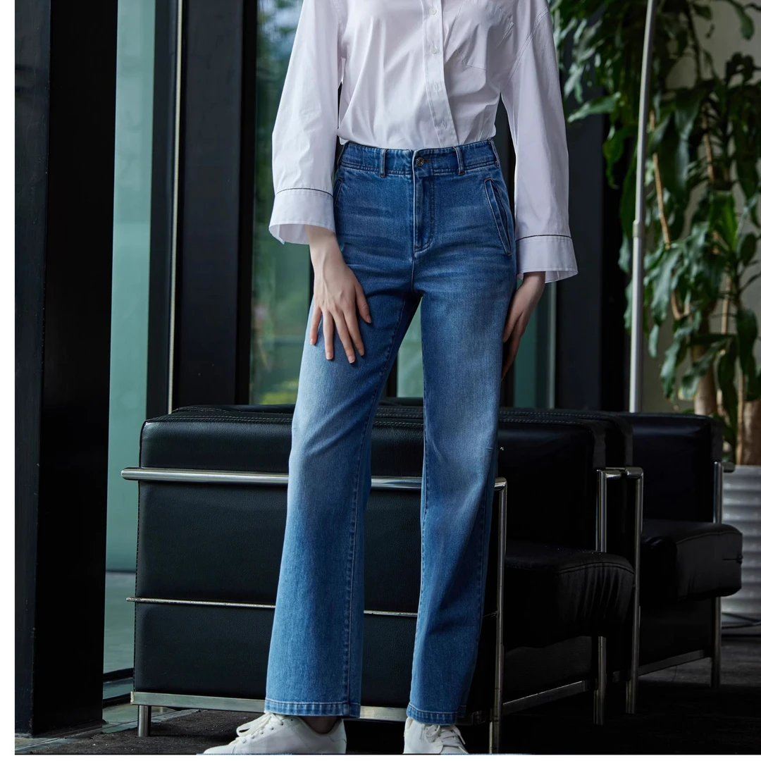 「邂逅丹宁」IDA&S BC风舒适棉感直筒窄版牛仔裤高腰显瘦休闲长裤