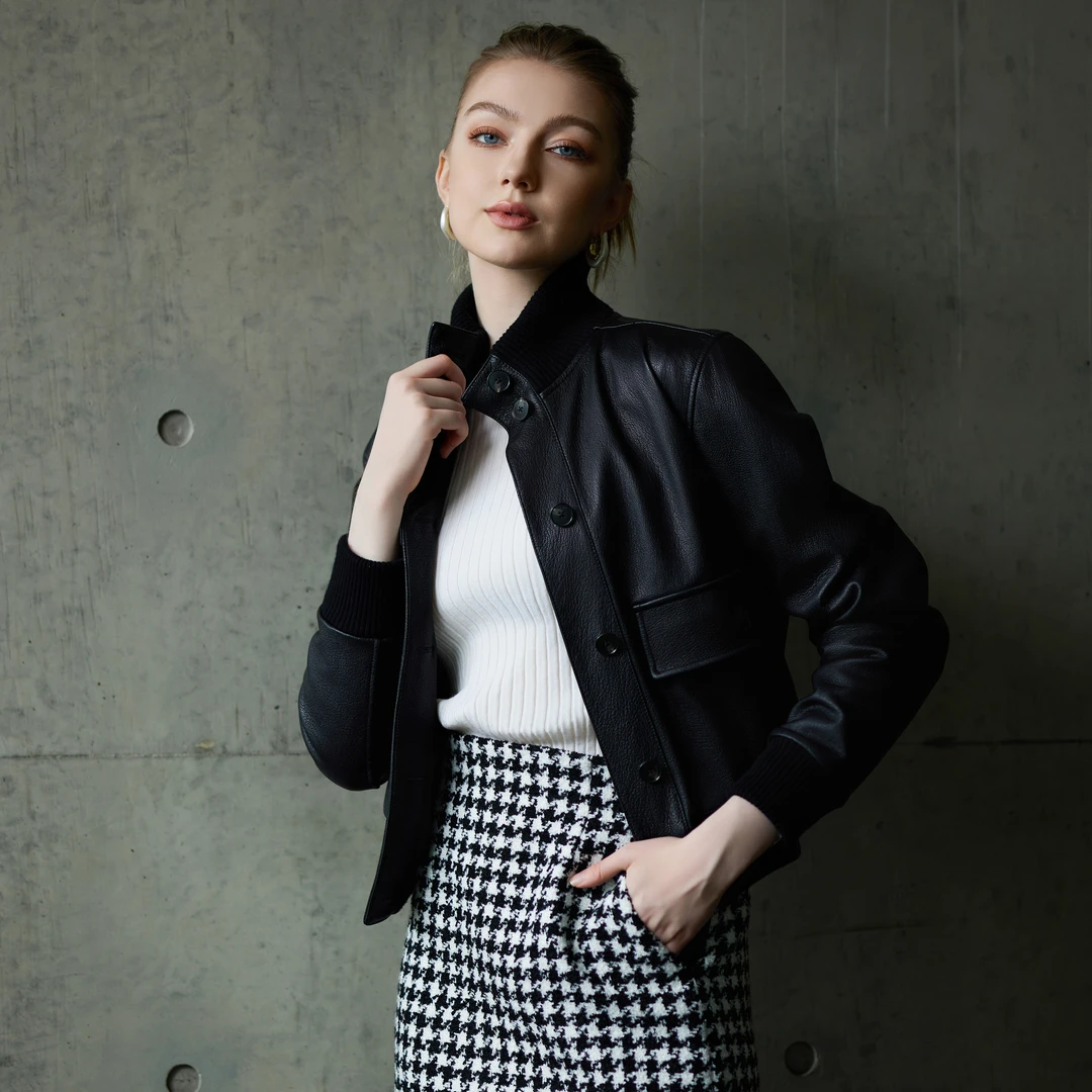 IDA&S 进口山羊皮机能风撞布棒球服夹克外套