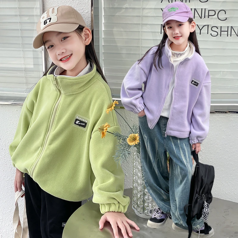 女童卫衣秋冬儿童装奥利绒加厚新中大童男孩洋气校服内搭神器外套