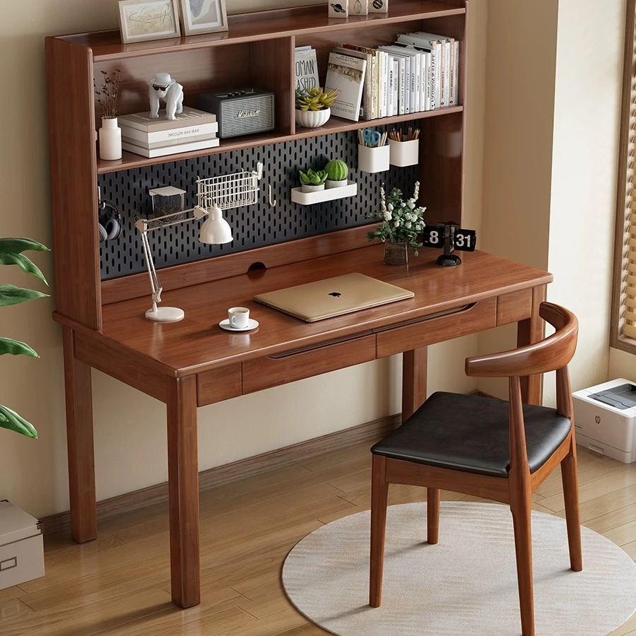 实木桌带洞洞板办公桌卧室学习桌简约学生电脑桌写字台