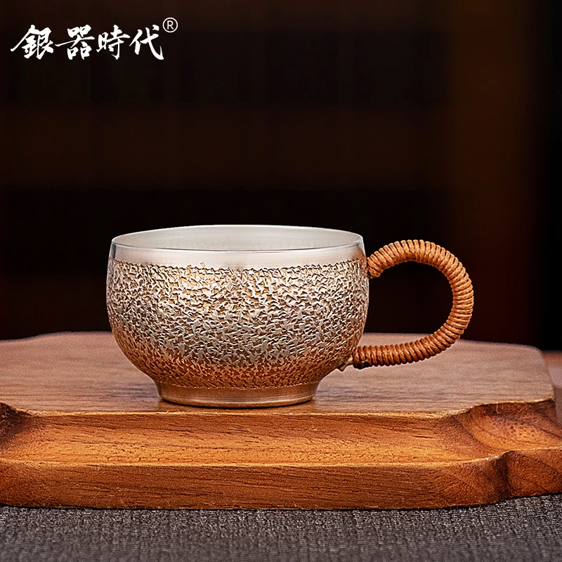 银器时代 大容量足银茶杯银杯子 足银功夫茶杯品茗杯纯手工主人杯