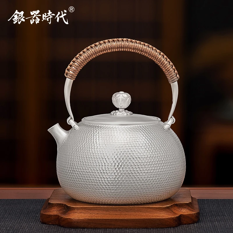银器时代 银壶足银999烧水壶手工茶具大容量足银煮茶壶锤纹泡茶壶