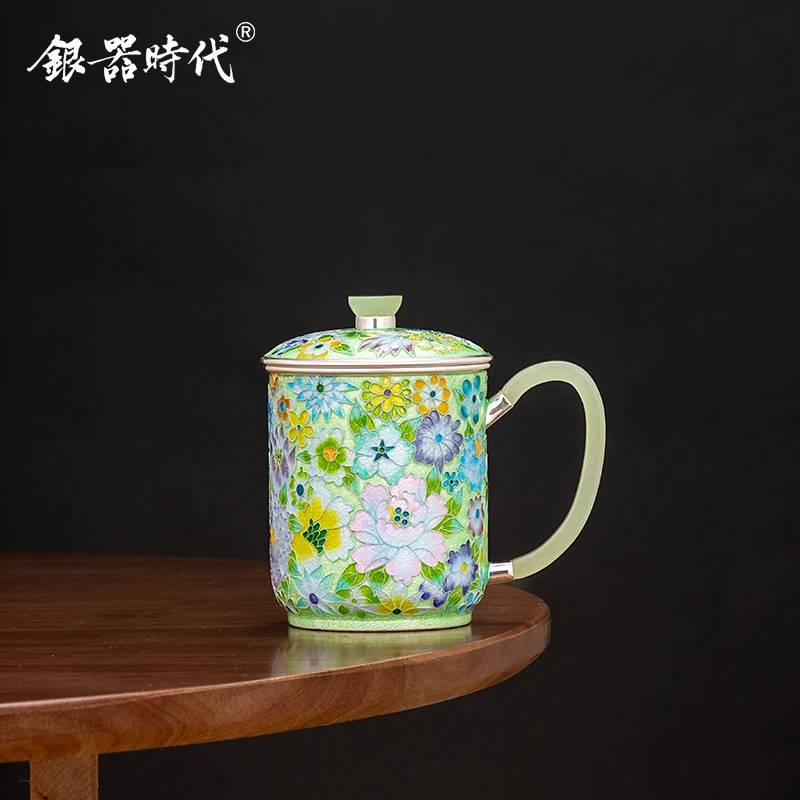 银器时代 足银999水杯繁花似锦景泰蓝茶缸杯手工掐丝足银马克杯子