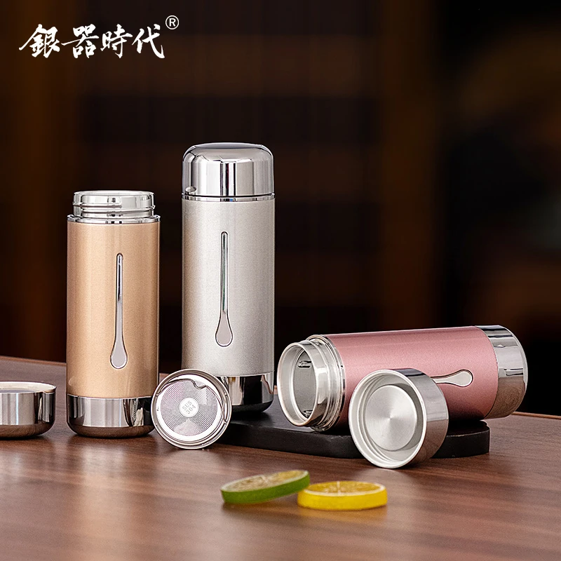 银器时代 保温杯大容量男士女高档泡茶杯足银999便携商务银水杯子
