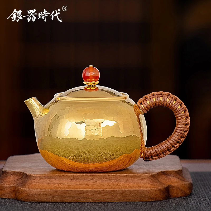 银器时代 足银999泡茶壶纯手工一张打功夫茶高贵镀金西施银壶茶具