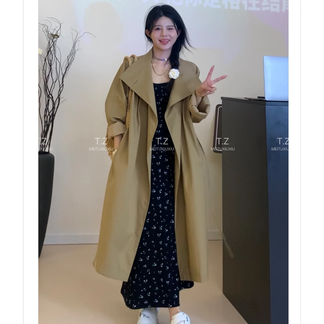 【清仓只出不进】~150小个子春款慵懒宽松中长款风衣外套B77