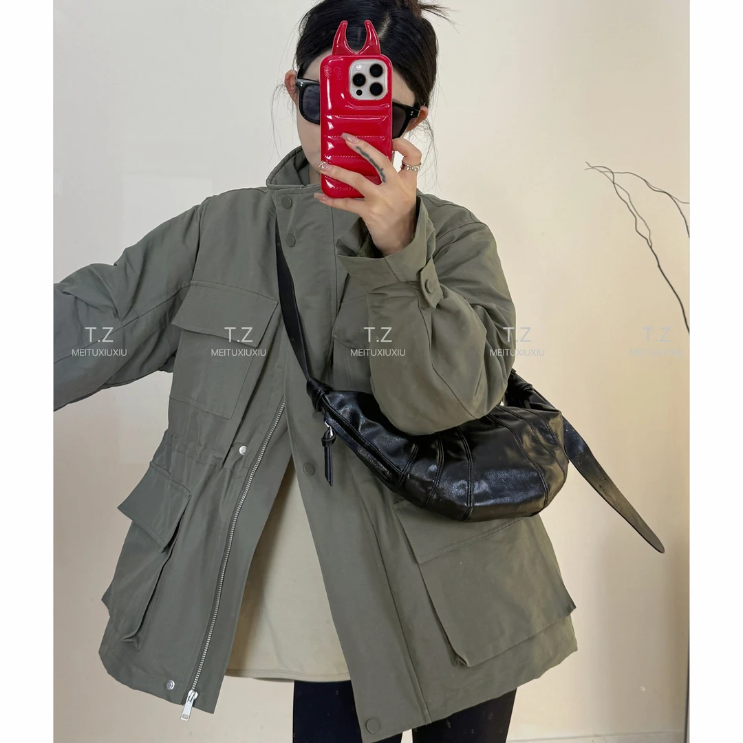 【清仓只出不进】~150小个子冬款立领韩版宽松工装收腰棉服B956