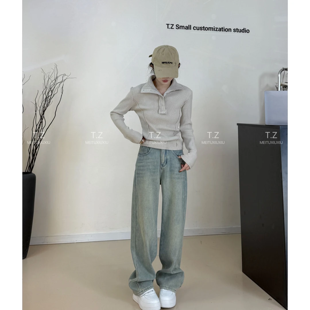 【清仓只出不进】~150小个子秋冬百搭条纹翻领磨毛上衣B1028