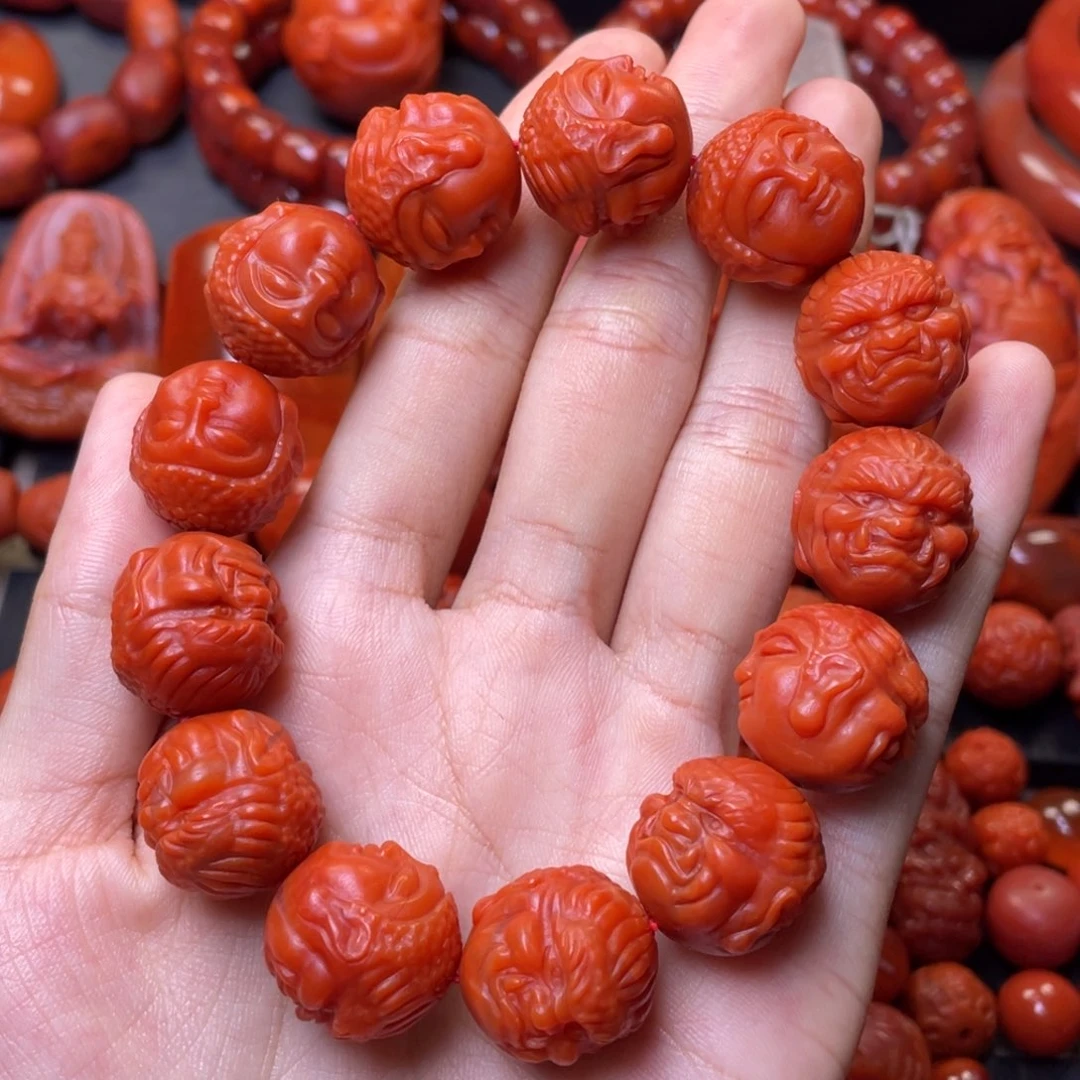 南红玛瑙其它未镶嵌y17mm精品瓦西柿子红佛魔手串