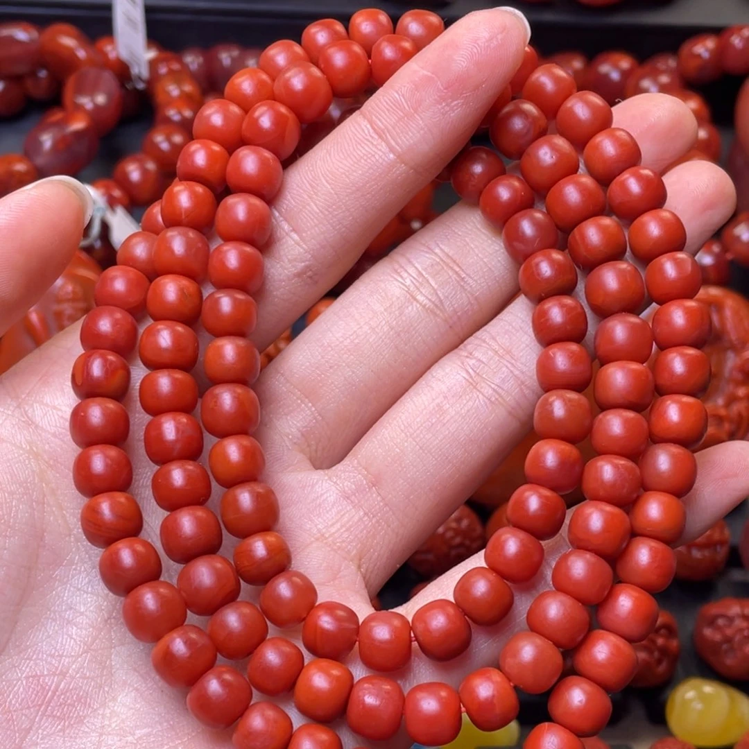 南红玛瑙其它未镶嵌7.8mm精工保山辣椒红老型佛珠