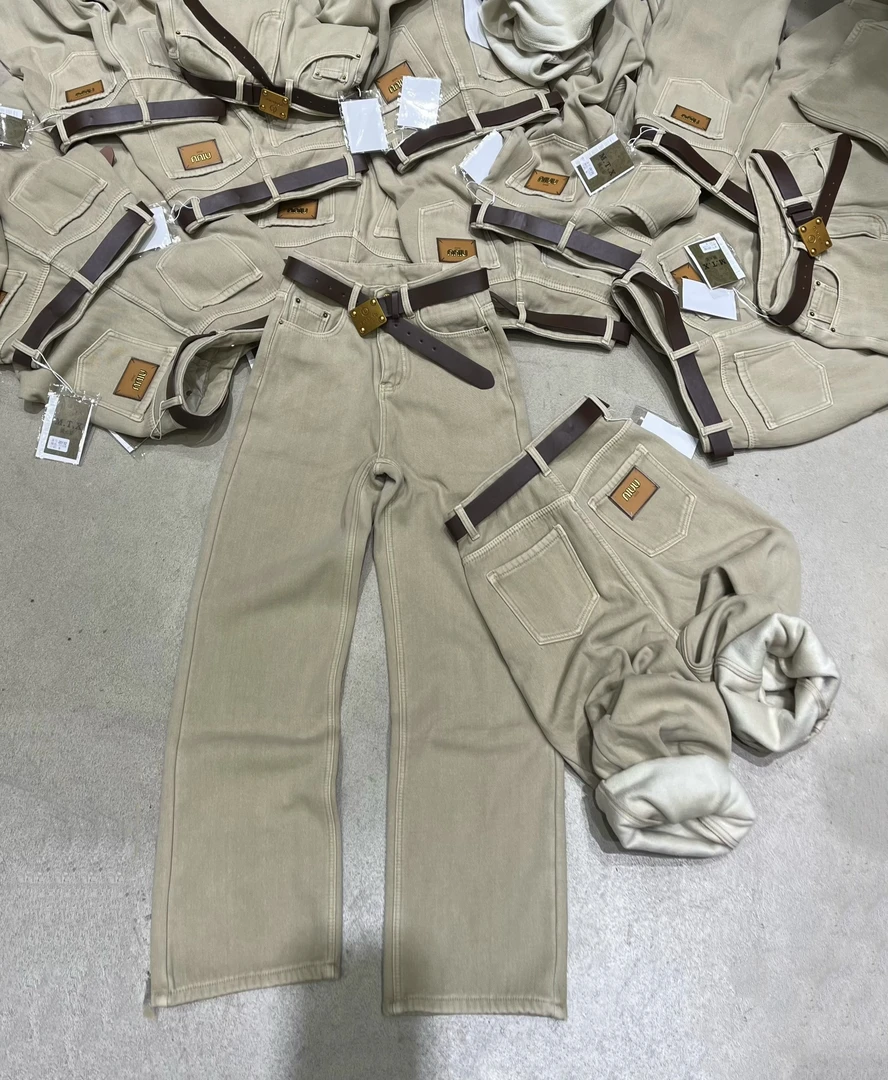 牛仔口袋定标加绒加厚拉绒牛仔阔腿拖地裤20132（裤长约103-105）