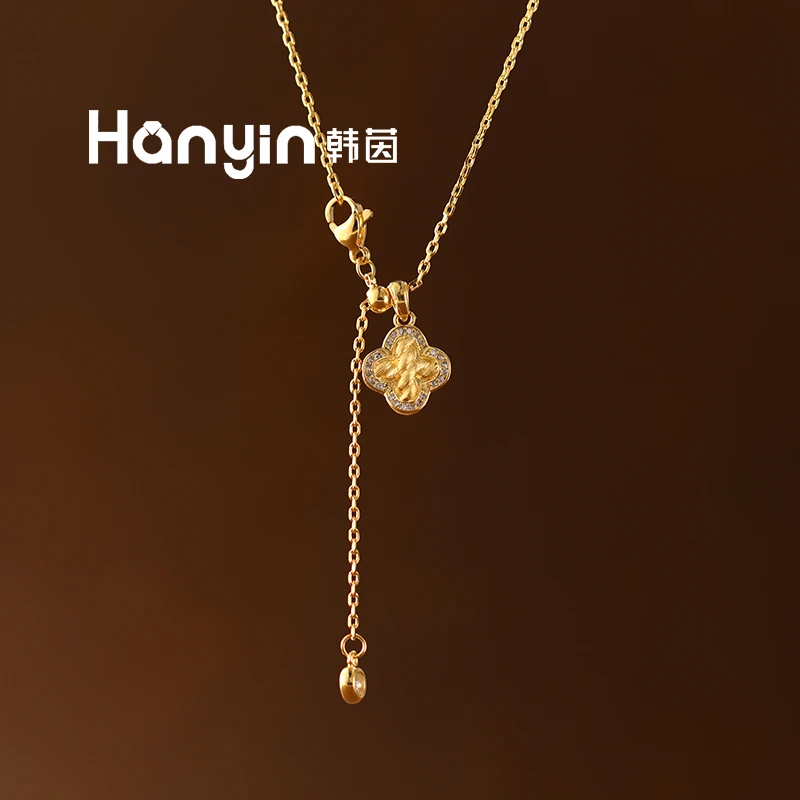 铜合金项链 原创定制四叶草微镶抽拉调节项链AAA