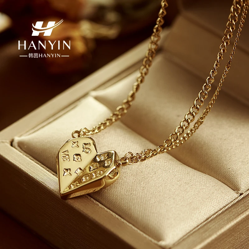 钛钢项链 气质时尚折叠爱心老花四叶草项链AAA