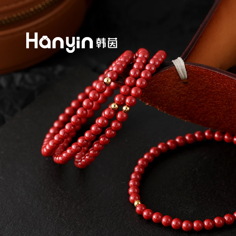 天然辰砂4mm帝王砂特A气质时尚百搭手工串连圆珠弹力绳手链