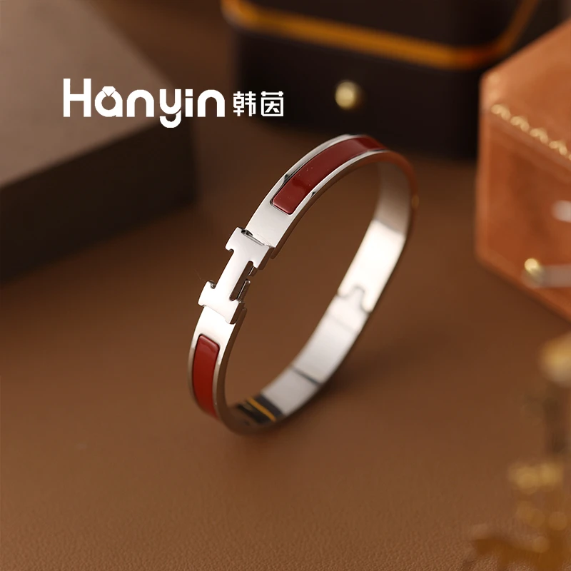 钛钢手镯 H字母安克拉红不掉色手镯AAA