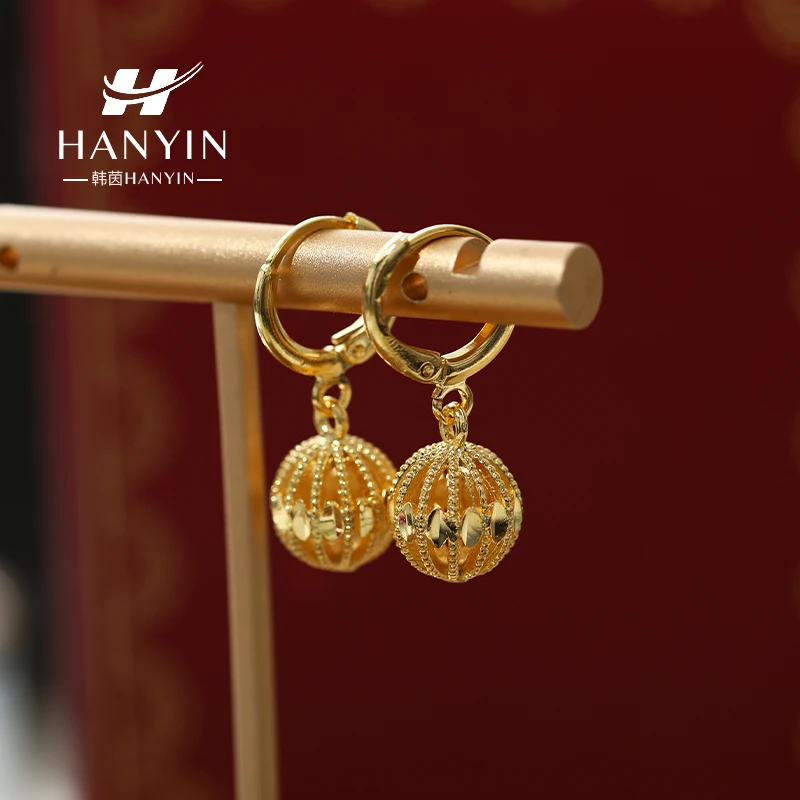 HANYIN/韩茵 铜合金耳饰 时尚气质简约国风镂空灯笼球耳扣