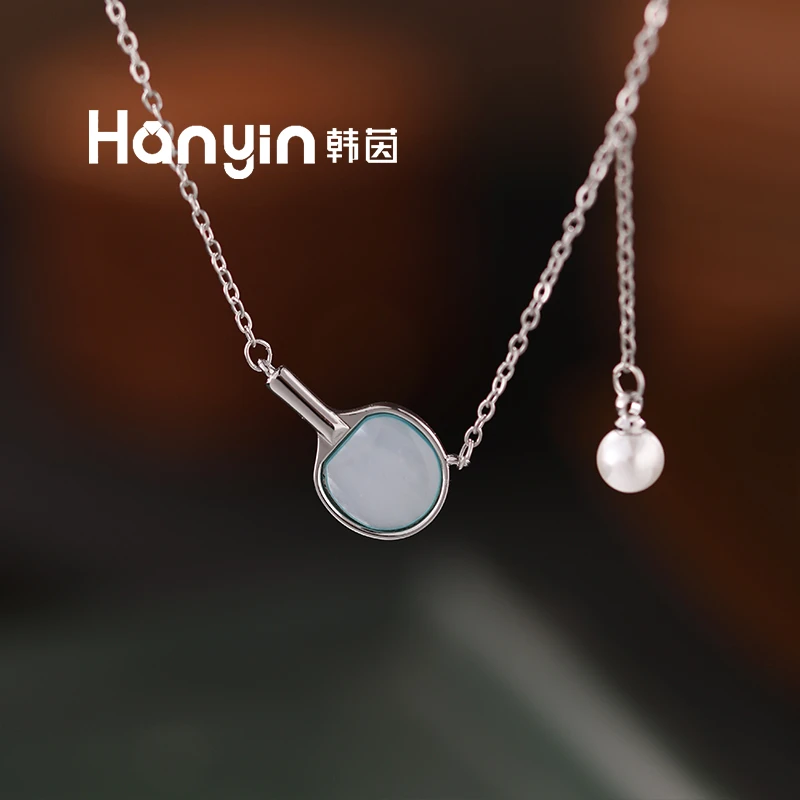 铜合金项链 时尚百搭气质光面蓝贝乒乓球圆珠项链