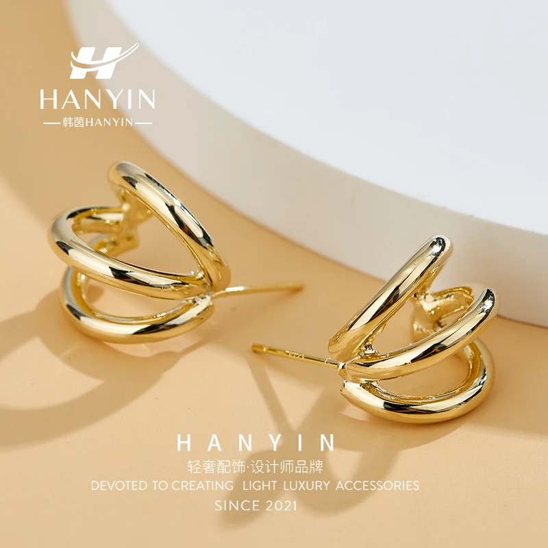 铜合金耳饰 925银针百搭时尚东大门实心三管耳钉小巧简约冷淡风