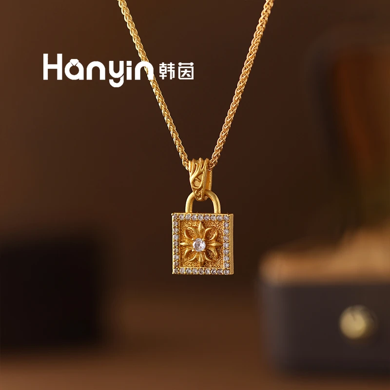 铜合金项链 时尚百搭新中式微镶十字花小锁项链AAA