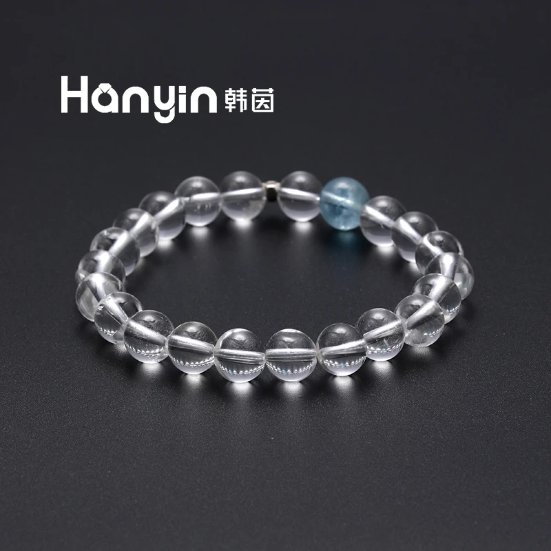 10mm白水晶海蓝宝赵露思同款简约时尚百搭女气质手链个性弹力手串