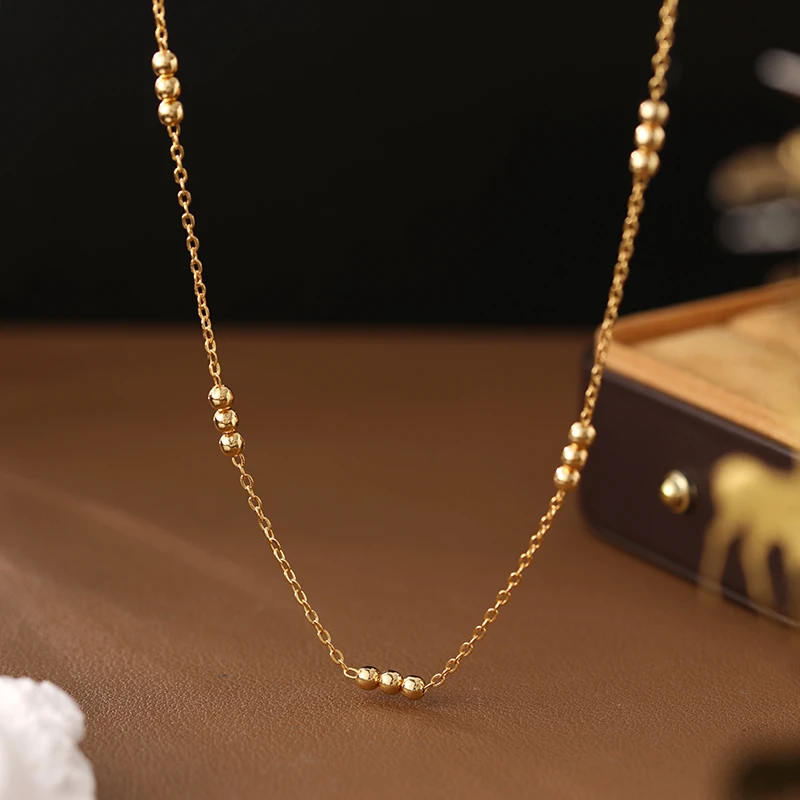 铜合金项链 时尚轻奢小众气质三连光面圆珠项链百搭满天星锁骨链