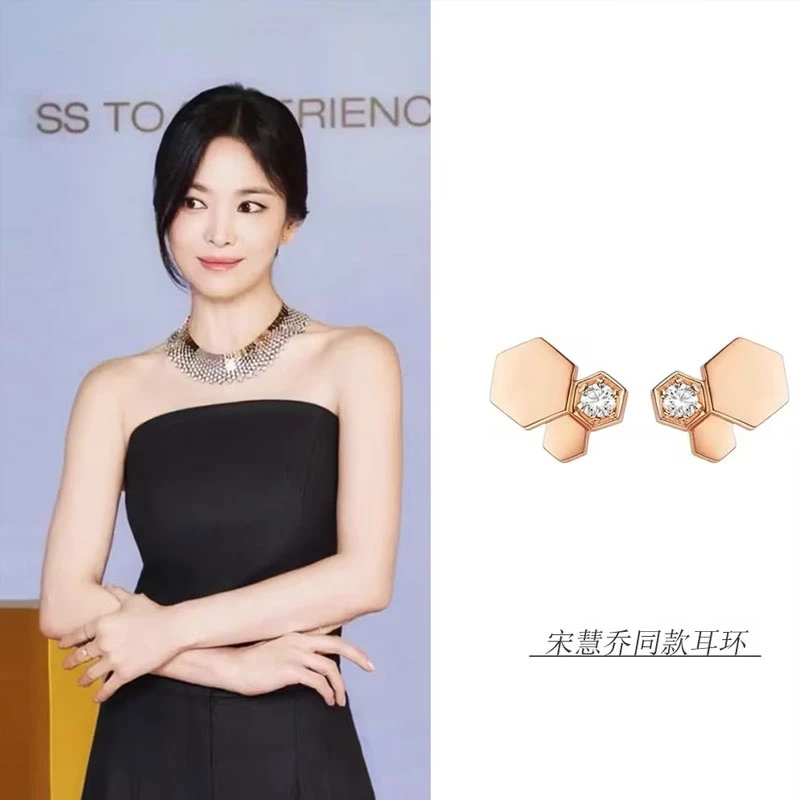 铜合金合成锆石耳饰 925银针时尚气质轻奢小众简约蜂窝耳钉AAA