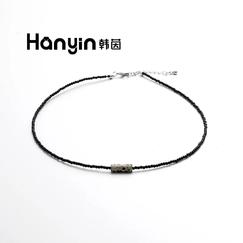 铜合金仿水晶项链 2mm极细手工满串黑色圆珠混色滚筒路路通项链