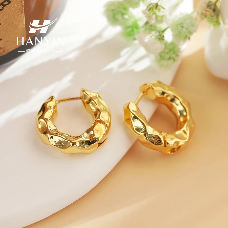 HANYIN/韩茵 铜合金耳饰 极简百搭肌理感时尚冷淡风耳扣法式ins女