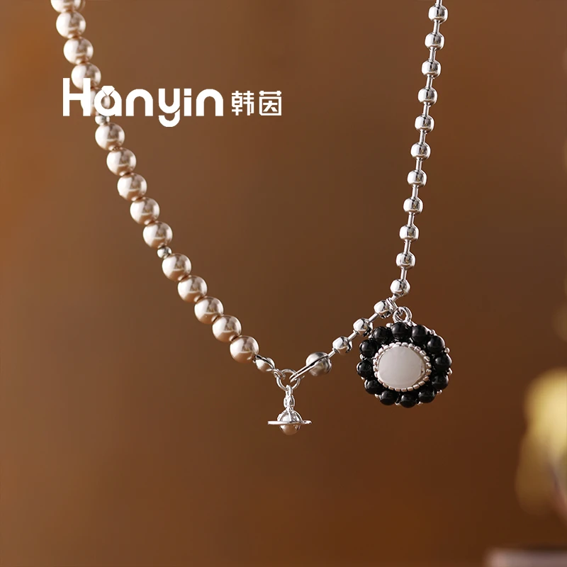 铜合金仿珍珠项链 时尚百搭AB款光面土星黑色圆珠项链AAA