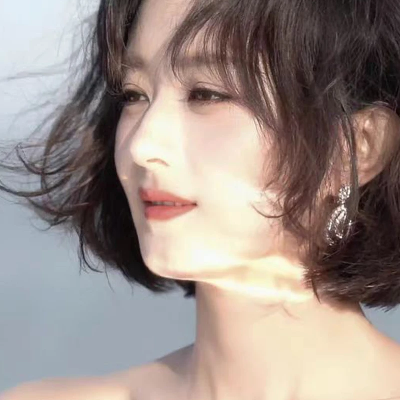 铜合金合成锆石耳饰 赵丽颖明星同款925银针微镶双层水滴耳钉AAA