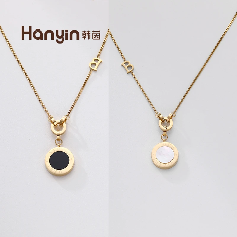 HANYIN/韩茵 钛钢项链 罗马数字圆牌字母B项链AAA