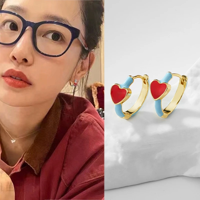 铜合金珐琅耳饰 白百何同款耳扣小众气质彩色爱心耳环时尚百搭女