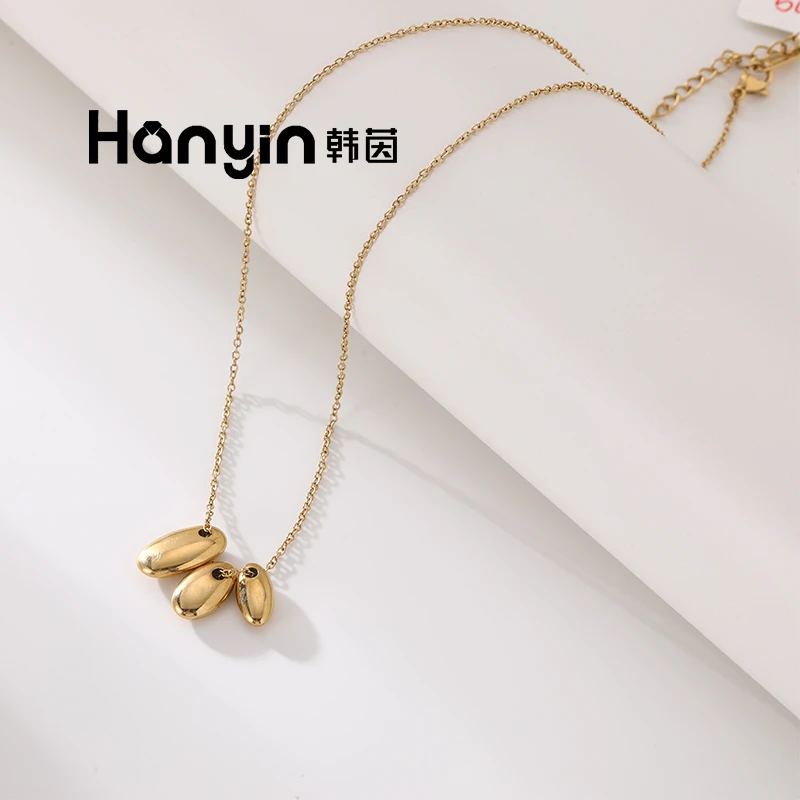 HANYIN/韩茵 钛钢项链 三颗豆豆锁骨链新款简约复古吊坠颈链