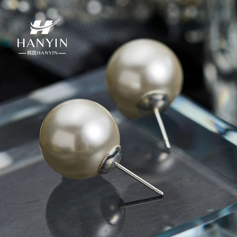 HANYIN/韩茵 925银仿珍珠耳饰 14mm直径气质百搭珠珠耳钉经典简约