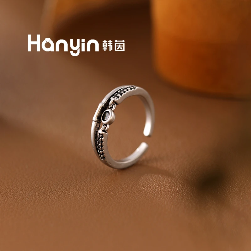 铜合金合成锆石戒指 小众气质百搭双层复古感微镶泡泡开口戒指