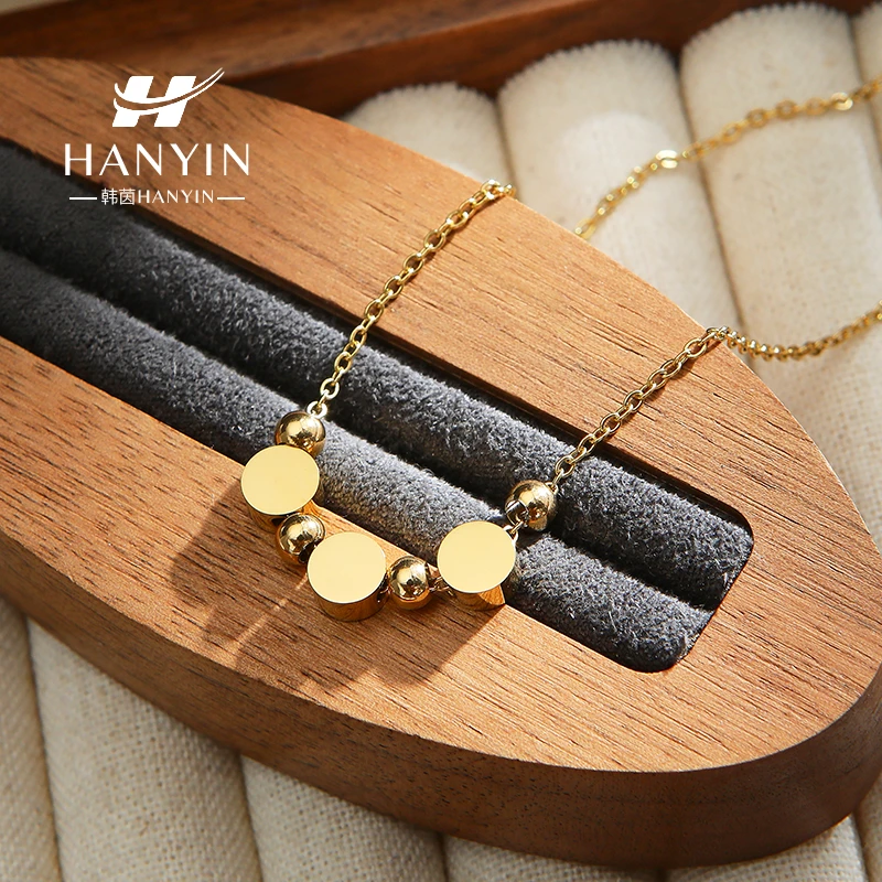 钛钢项链 极简时尚光面立体圆片球球百搭项链锁骨链