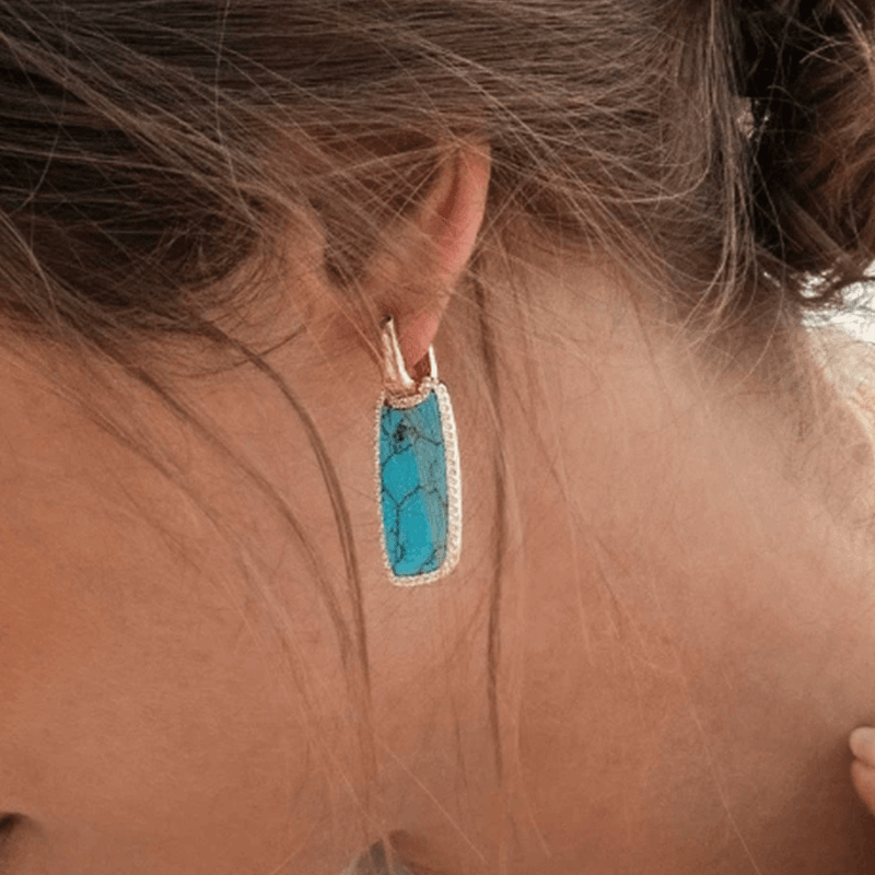 铜合金合成锆石耳饰 时尚轻奢小众气质微镶复古绿方形耳扣AAA