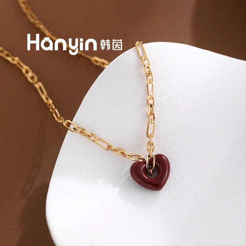 铜合金项链 小众原创复古风红色爱心系列高级感项链时尚百搭简约