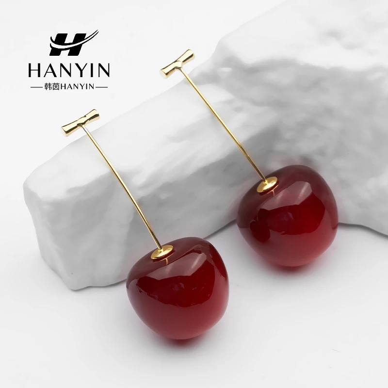 HANYIN/韩茵 铜合金树脂耳饰 樱桃耳坠网红潮百搭长款耳环女ins